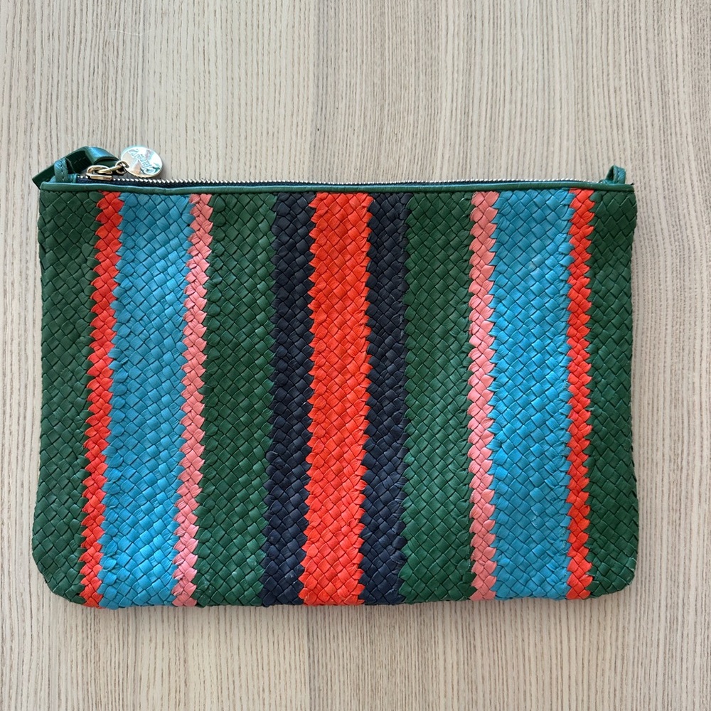 Clare V. Clutch Multi Woven Wide Stripe
